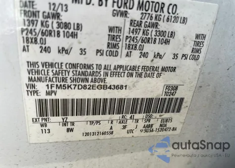 2014 Ford Explorer Xlt from USA, damaged, VIN 1FM5K7D82EGB43681